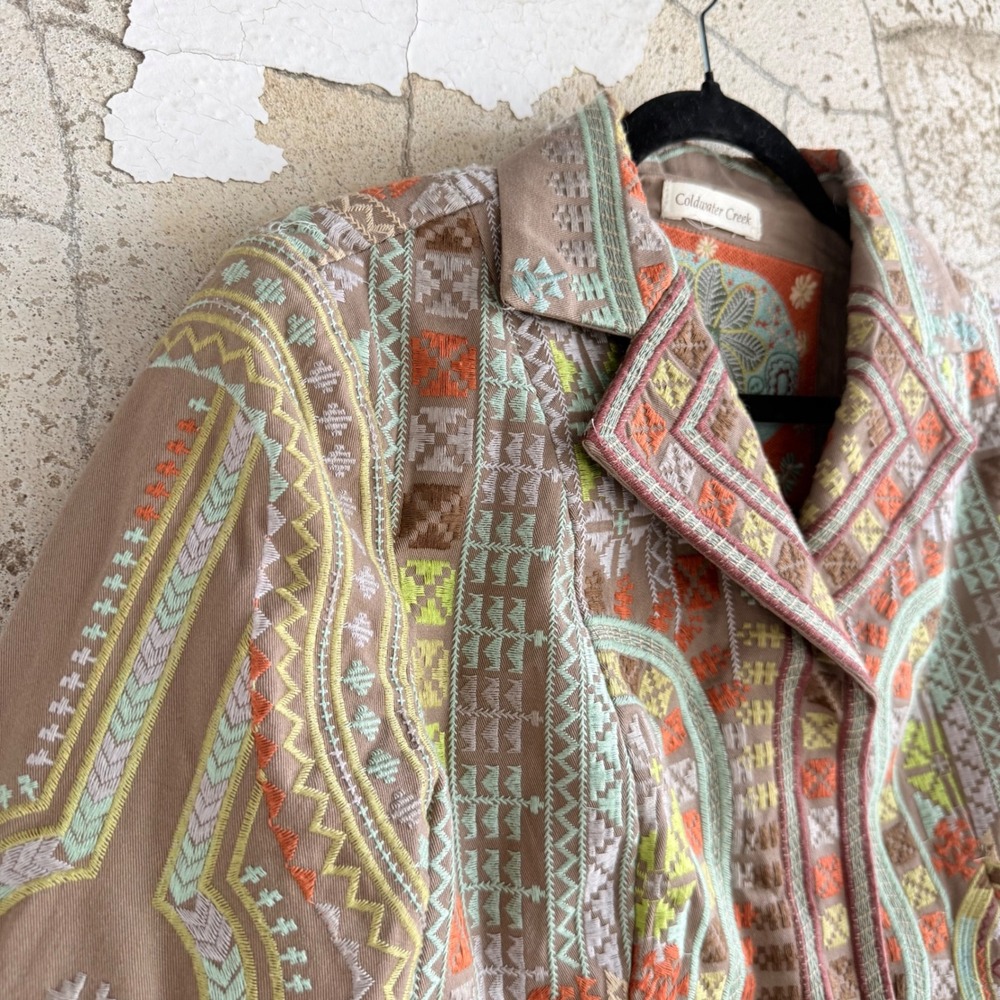 Coldwater Creek Embroidered Jacket Boho Aztec Bohemian Southwestern Blazer 12 - Picture 3 of 12
